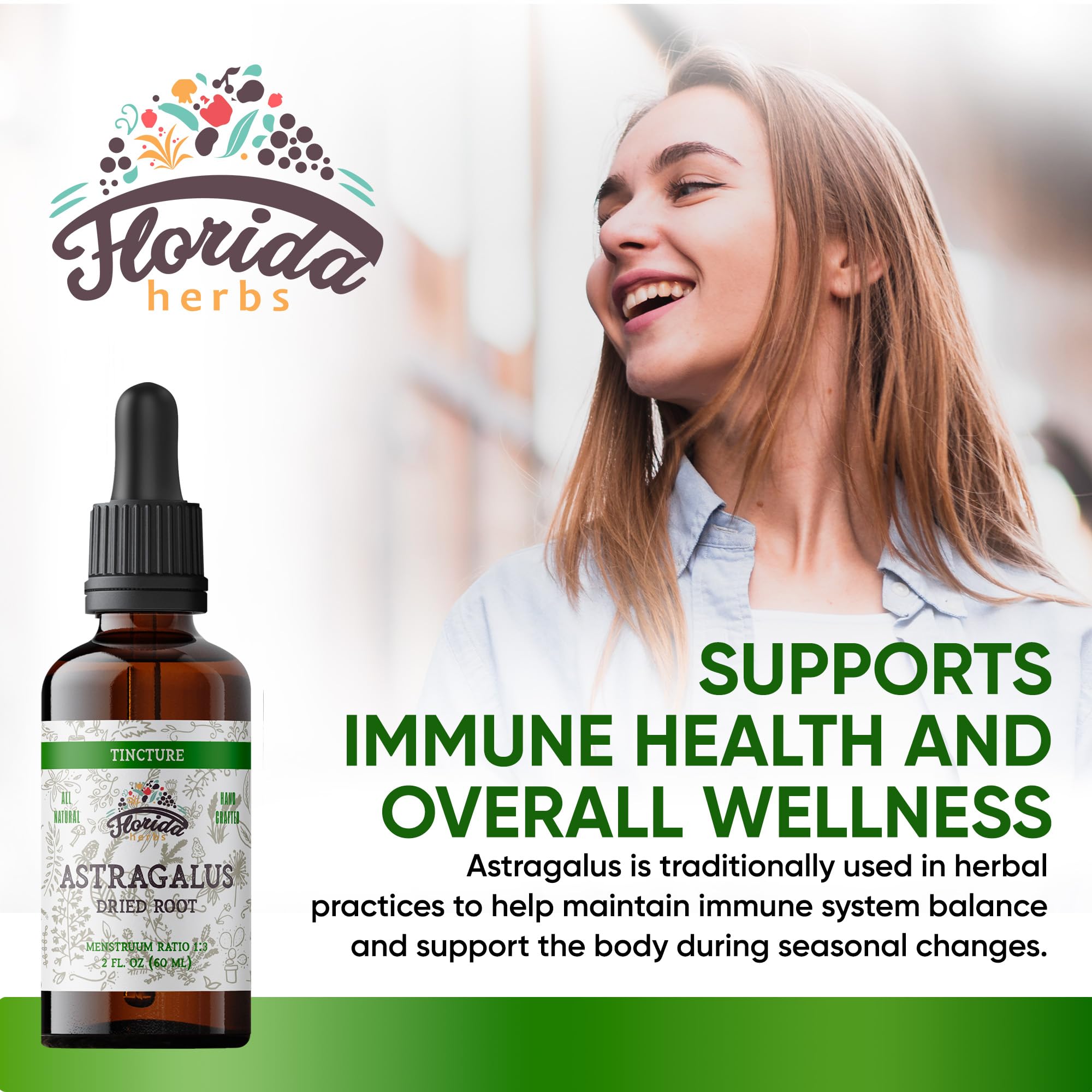 FLORIDA HERBS Astragalus: goutte-verre pour dosage simple et naturel.