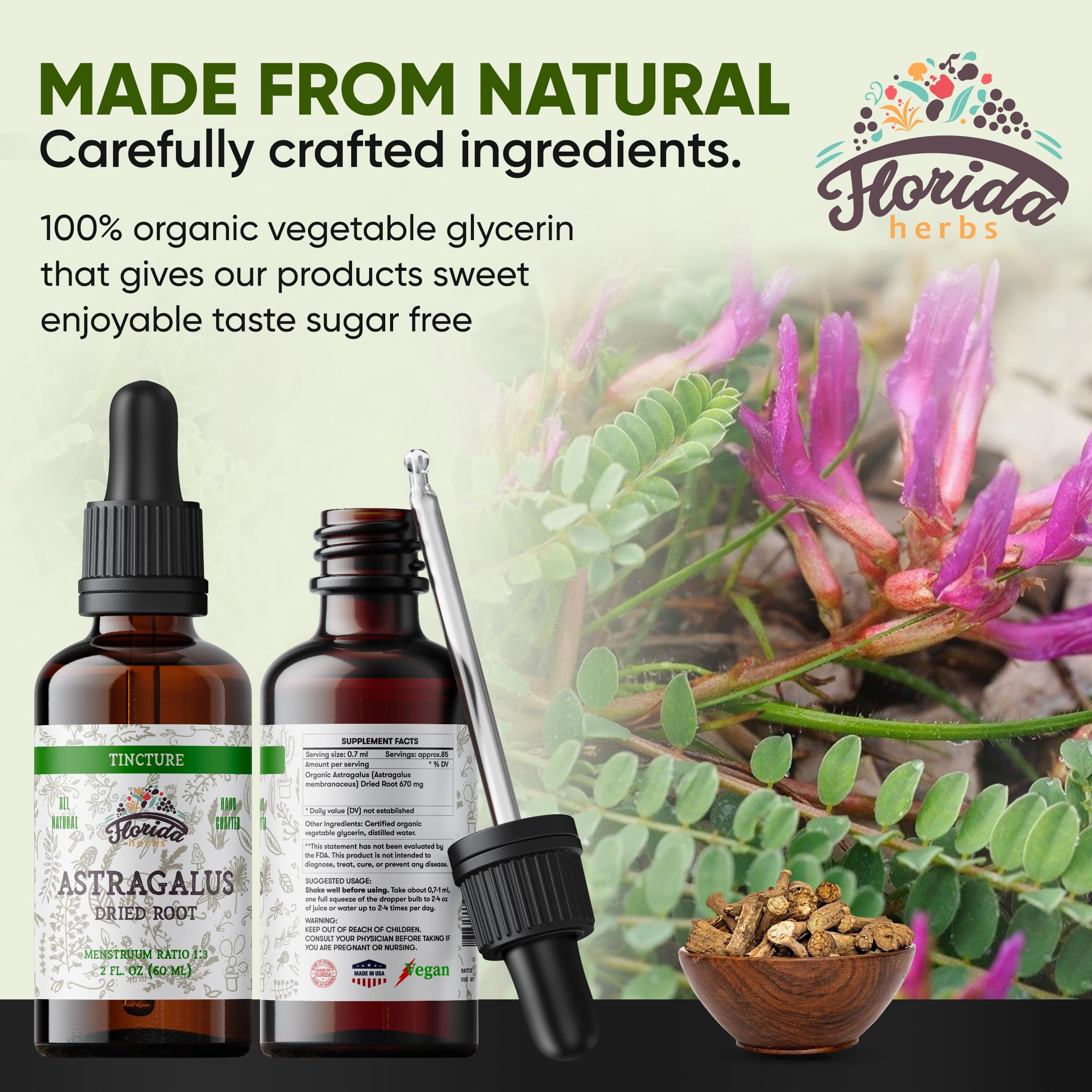 FLORIDA HERBS Astragalus: ingrédient bio et concentré pour une routine saine.