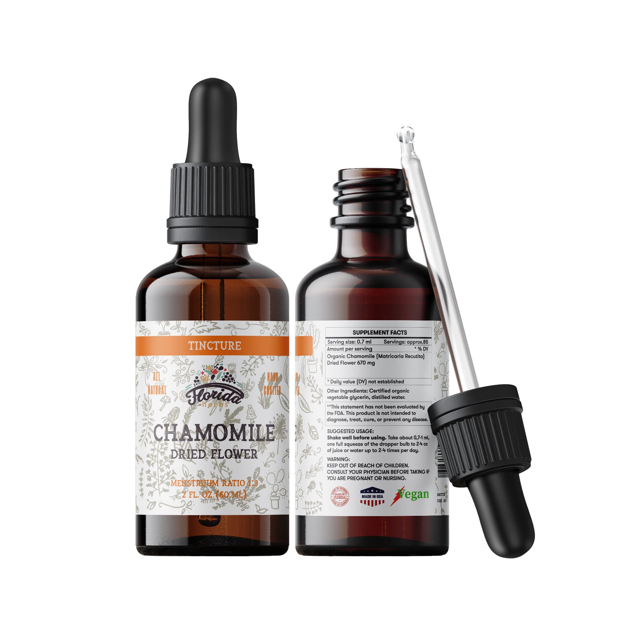 FLORIDA HERBS Chamomile tincture – Format pratique de 60 ml à emporter.