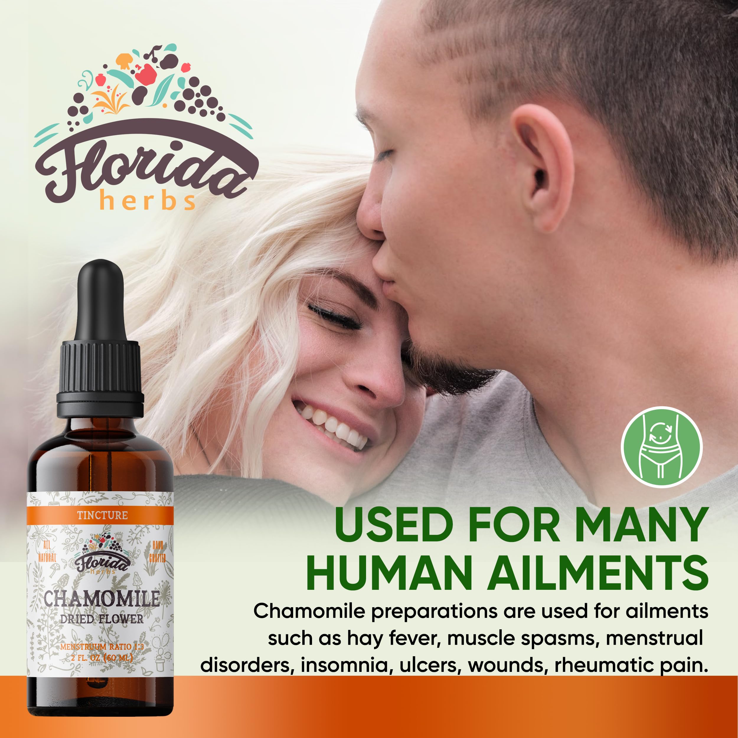 FLORIDA HERBS Chamomile tincture – Étiquette bio et ingrédients purs.