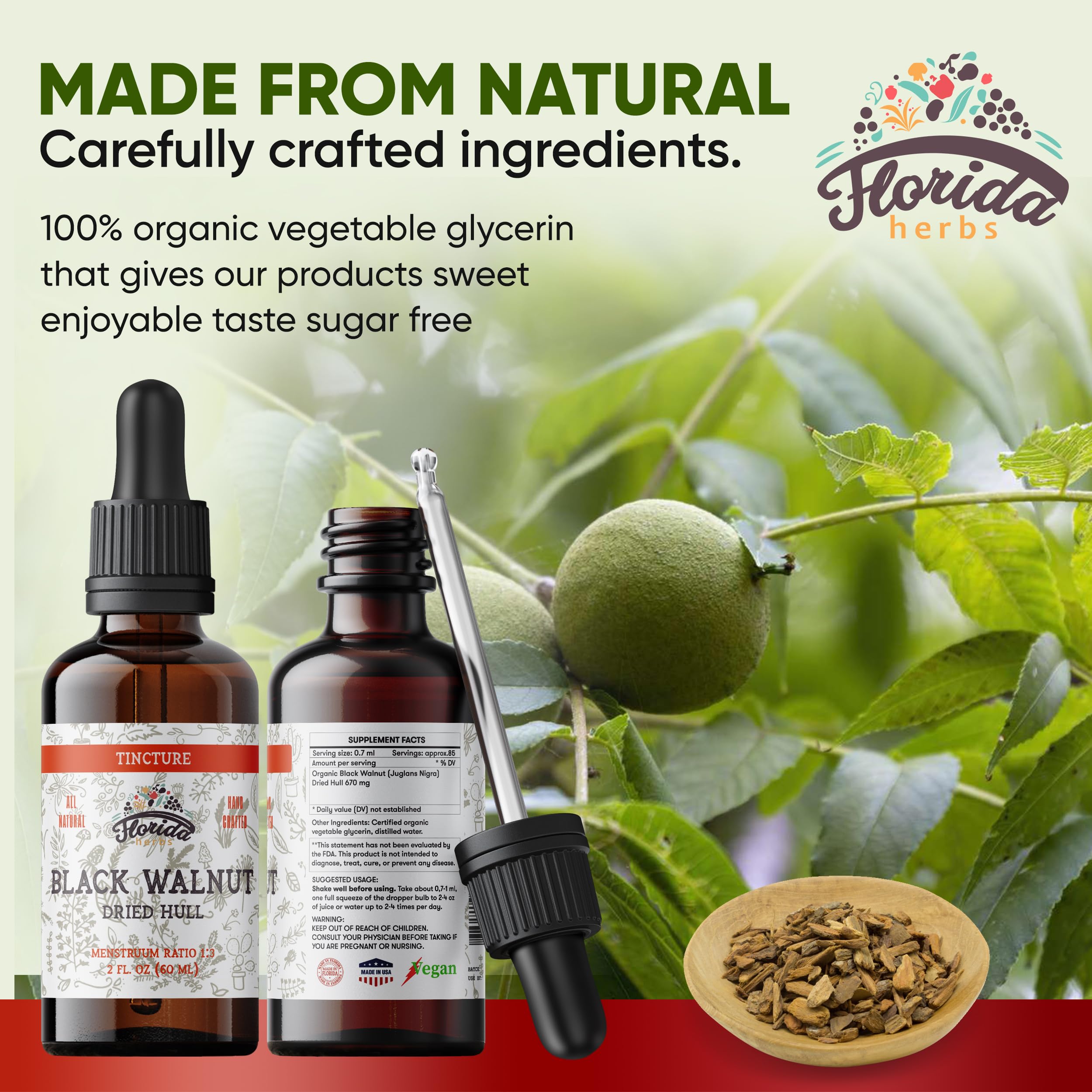 FLORIDA HERBS Gouttes d’extrait noix noire, dosage précis.