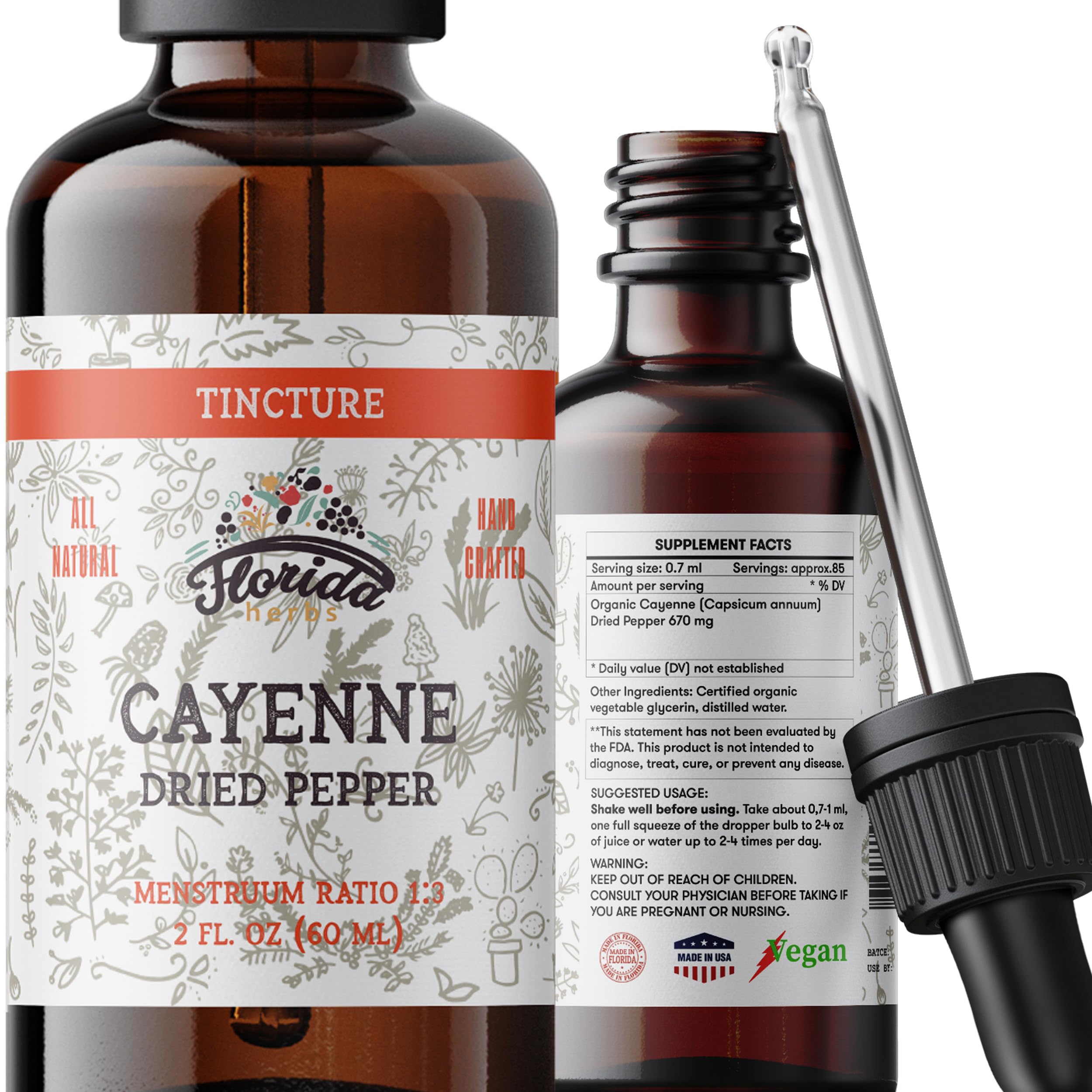 FLORIDA HERBS teinture cayenne en bouteille bio pour un usage pratique et naturel.
