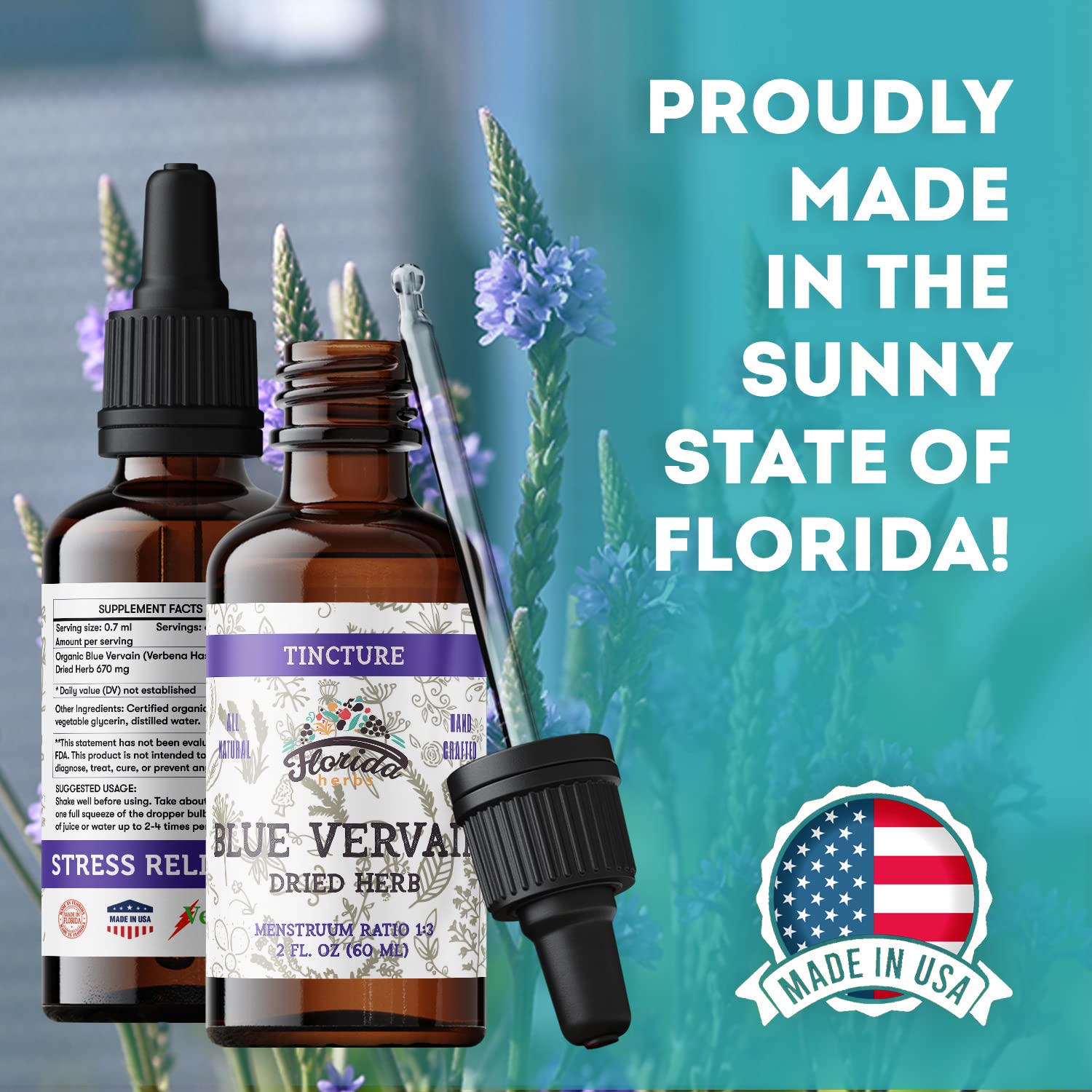 Florida Herbs verveine bleue - bouteille dosage facile et contrôle des portions.