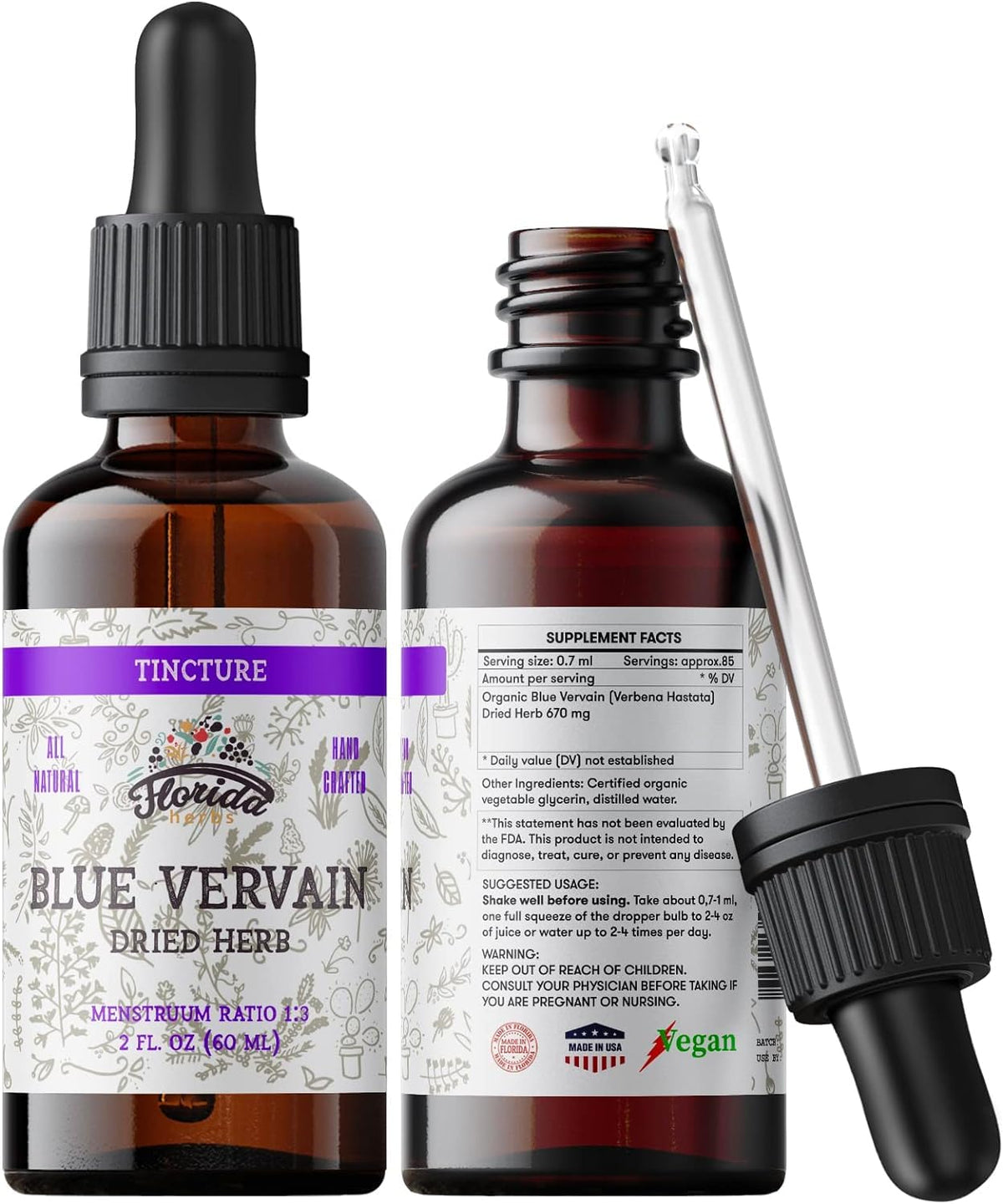 Florida Herbs verveine bleue - extrait en bouteille, usage quotidien et détente.