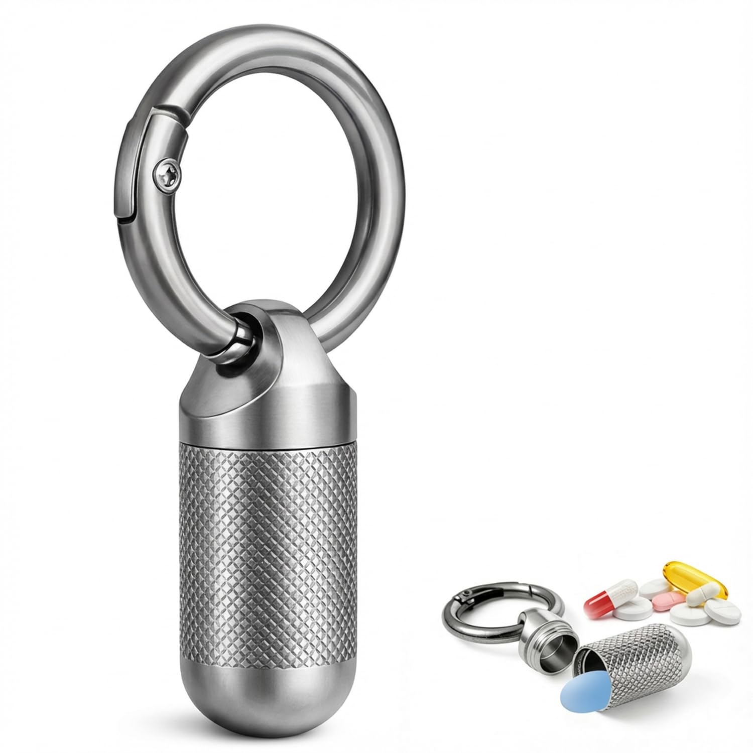 Porte-pilules Florwish titane avec anneau, pratique sur le trousseau.