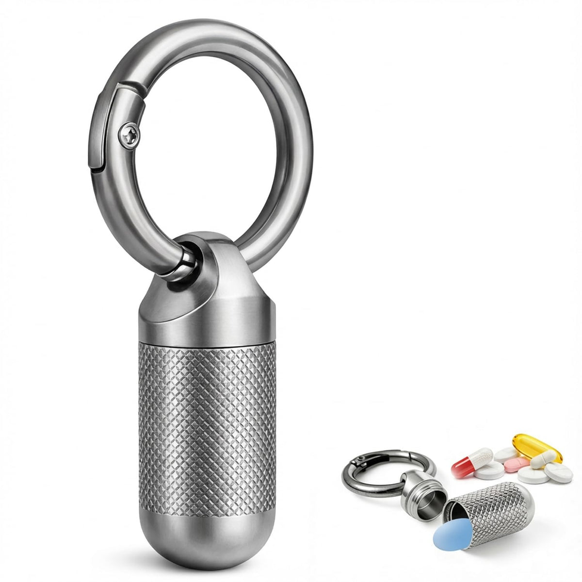 Porte-pilules Florwish titane avec anneau, pratique sur le trousseau.