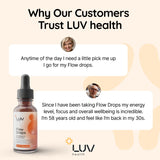 Flow Drops LUV, emballage fabriqué aux États-Unis, traçabilité assurée.