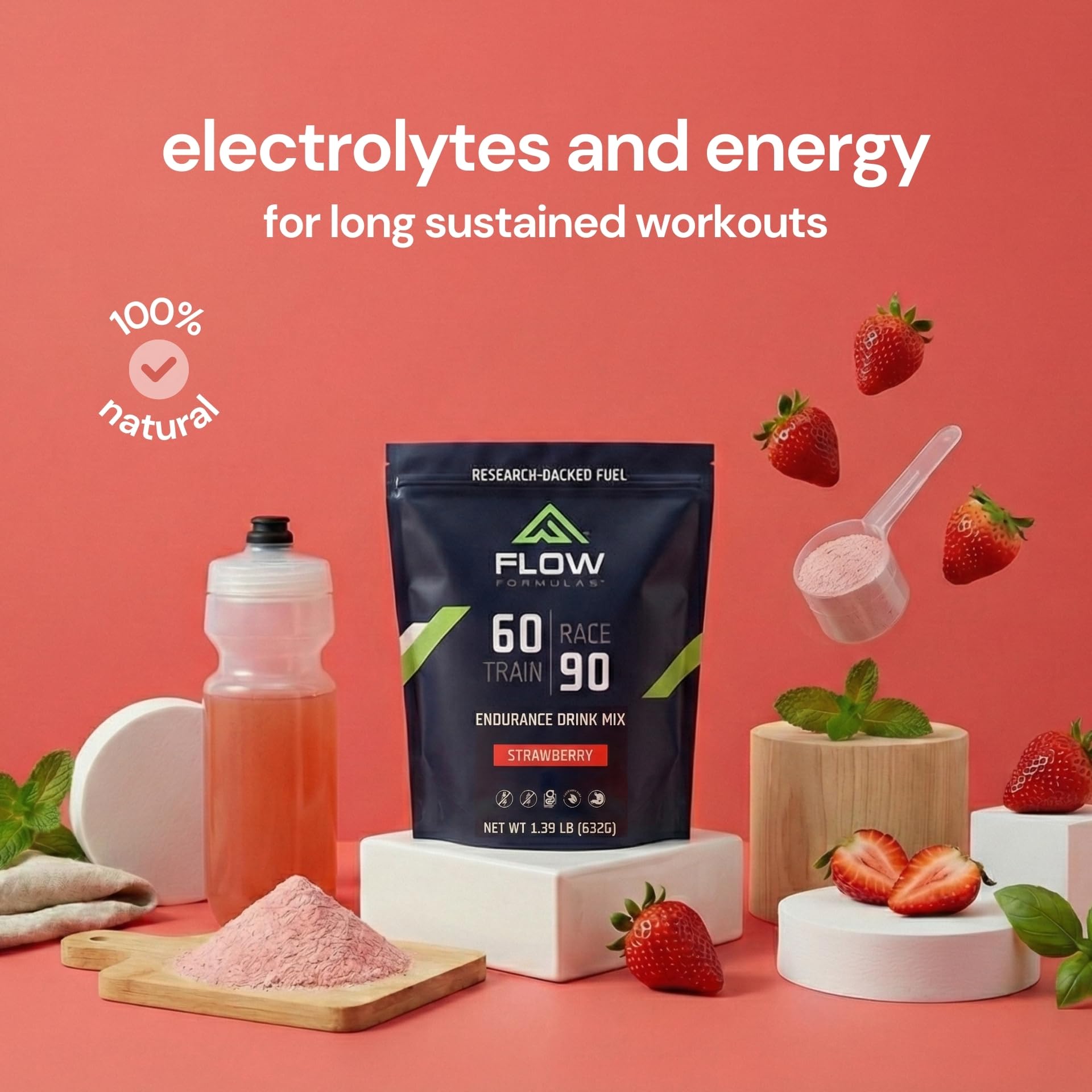 Flow Formulas Endurance Fraise – glucides optimisés pour des efforts soutenus et constants.