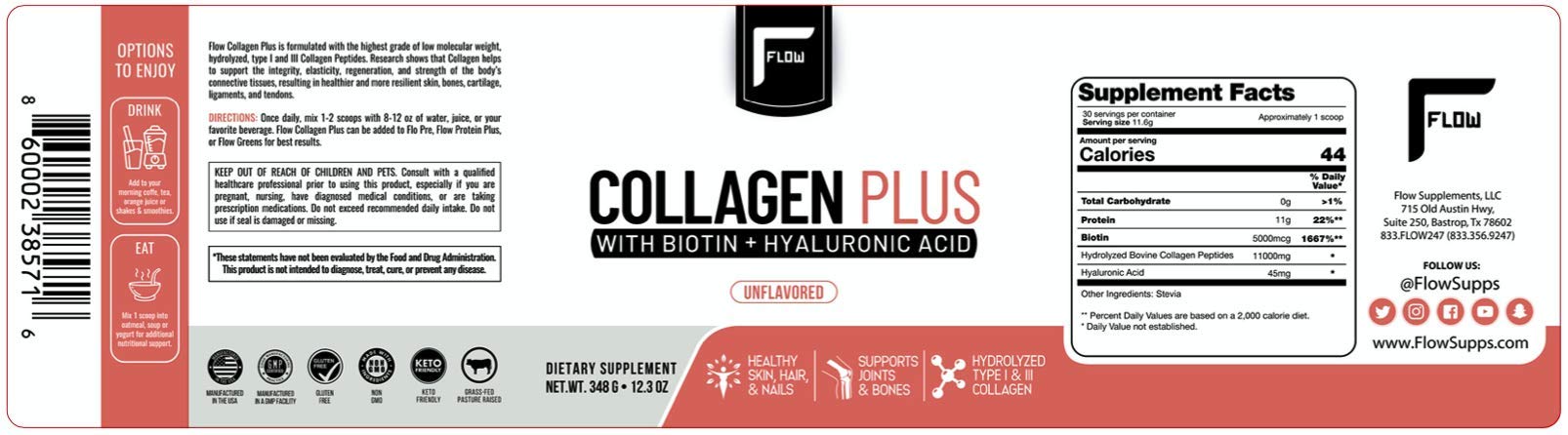 Flow Supps Collagène Plus se dissout rapidement dans l'eau