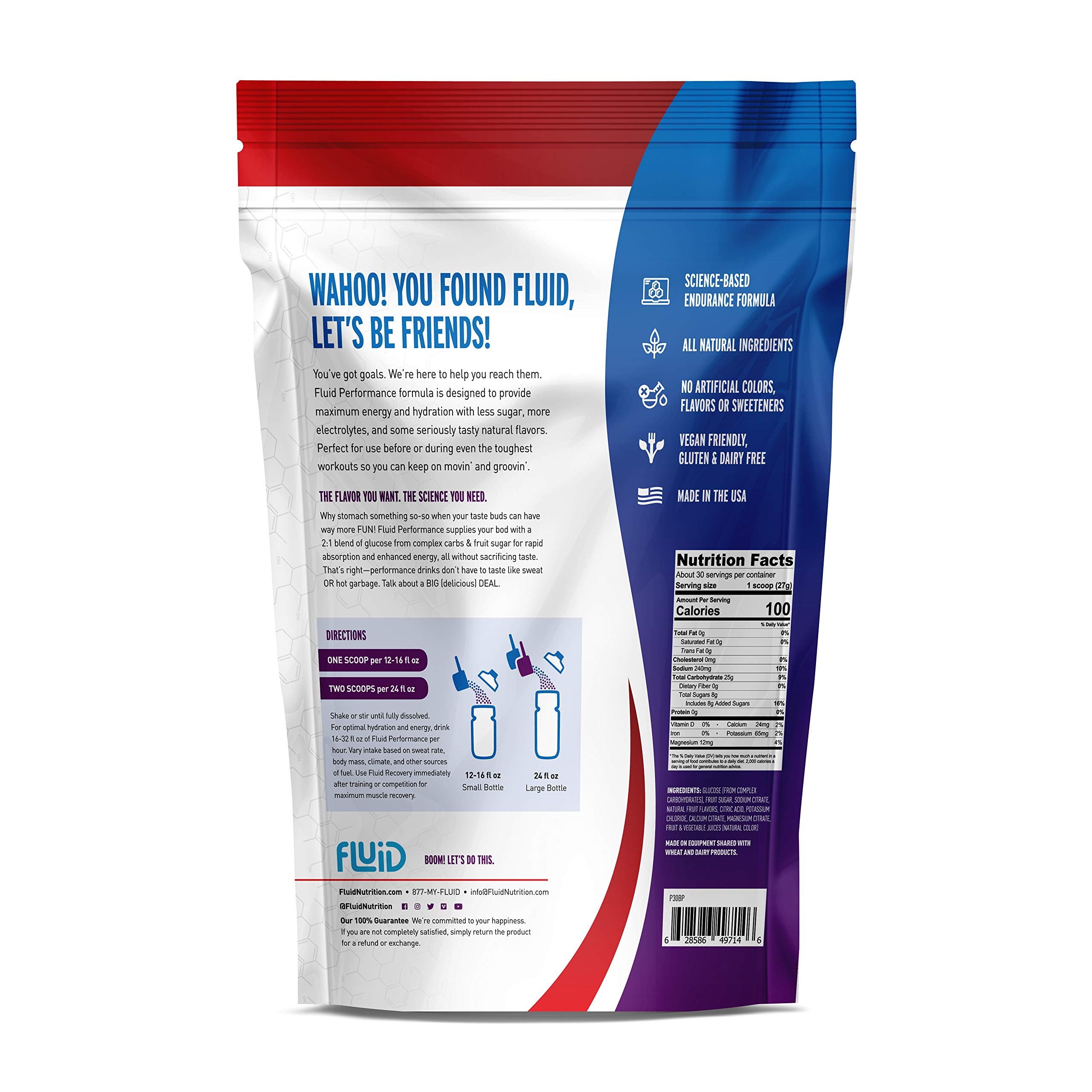 Fluid Performance : sachet Myrtille-Grenade, saveur naturelle et énergie rapide.
