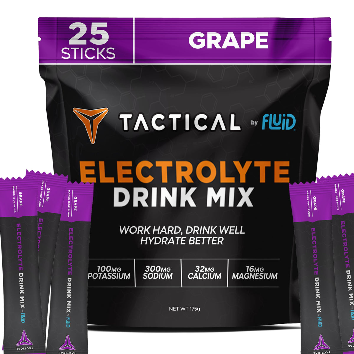 Fluid Tactical poudre électrolyte goût raisin pour une hydratation efficace pendant l'effort