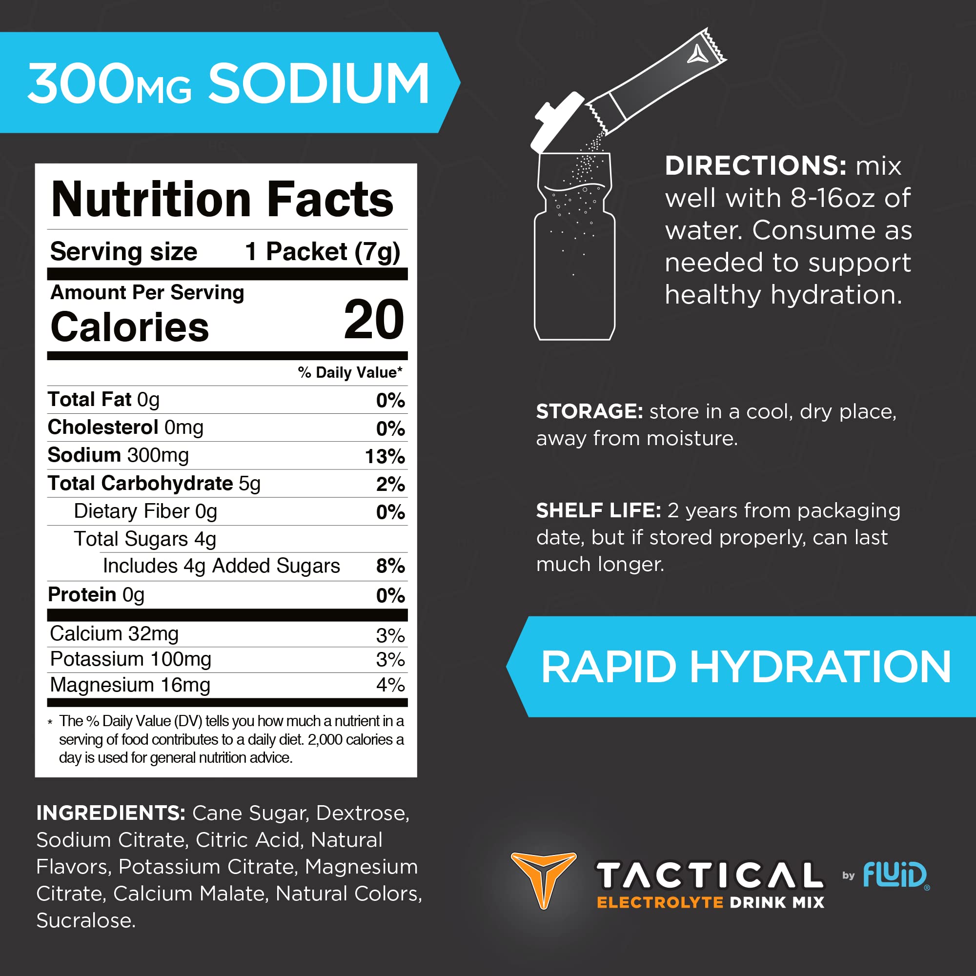 Fluid Tactical sachets hydratation rapide, dissolution facile dans l'eau