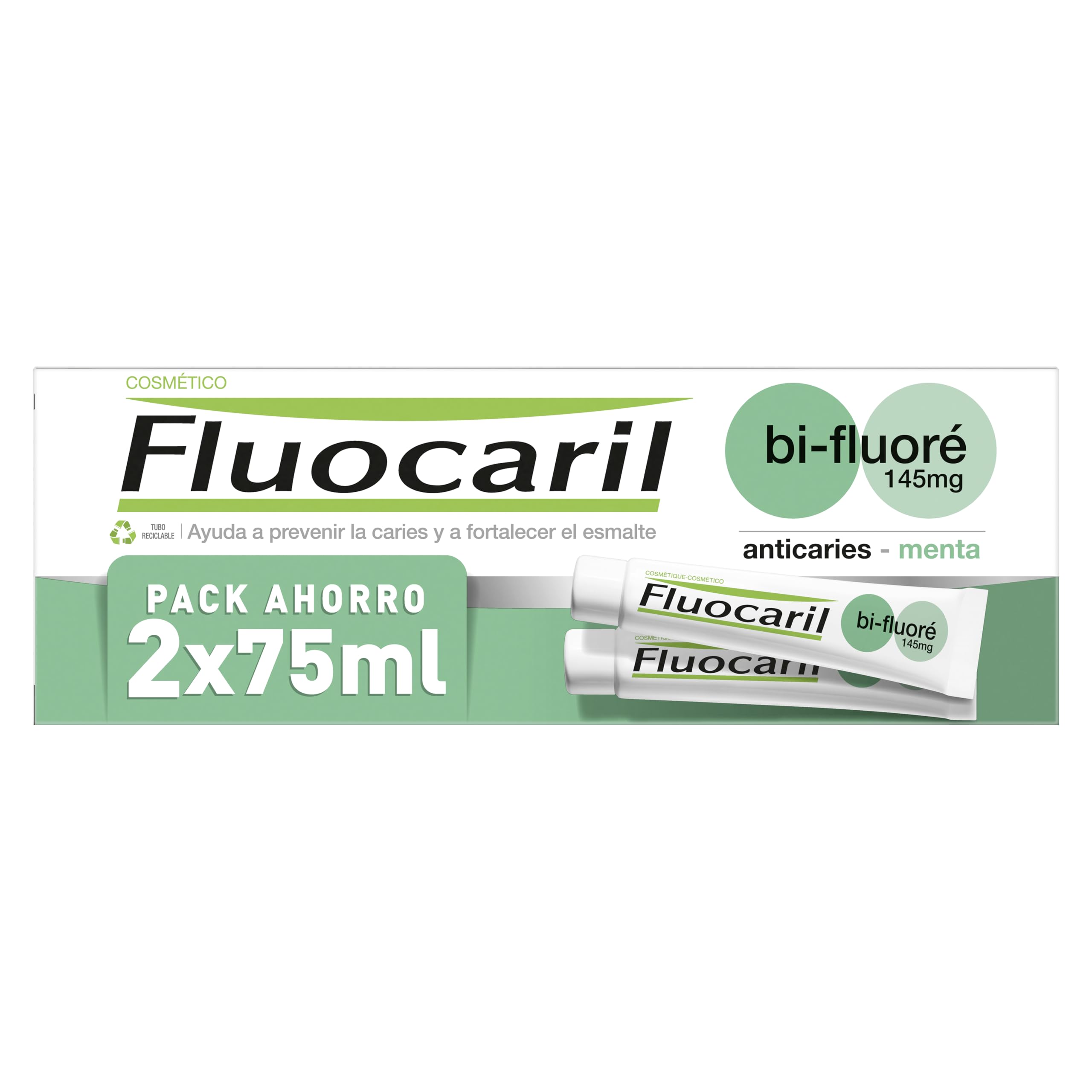 Fluocaril Bi-Fluore Duplo Menthe - emballage double pratique pour la famille.