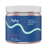 Flyby Électrolytes en poudre, emballage élégant prêt pour hydratation sans sucre.