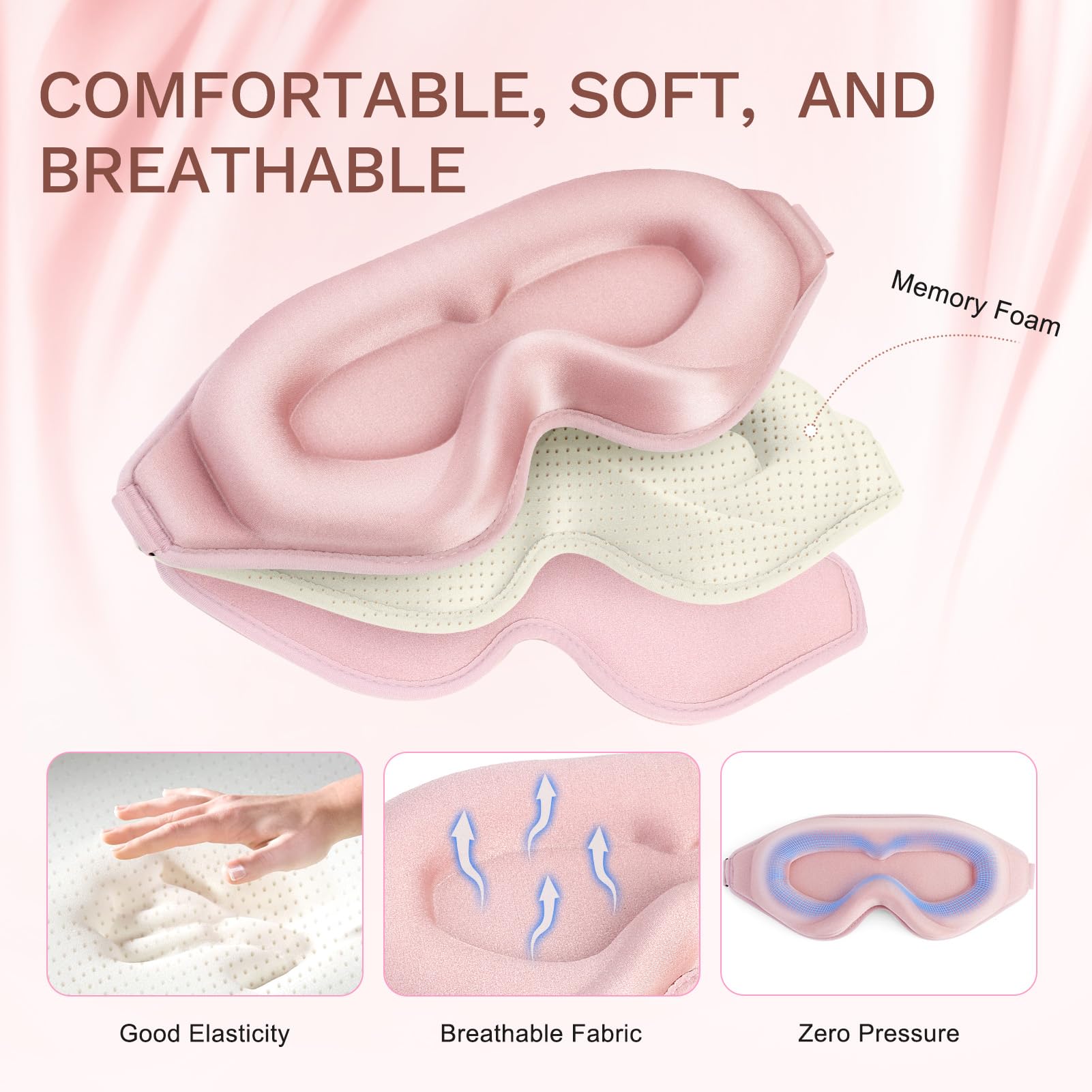 FlyCoco masque yeux mousse mémoire douce: matière douce et confortable toute la nuit.