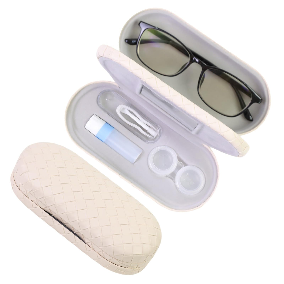 FlyingMage 2-en-1 étui lunettes et lentilles, compact pour voyage.