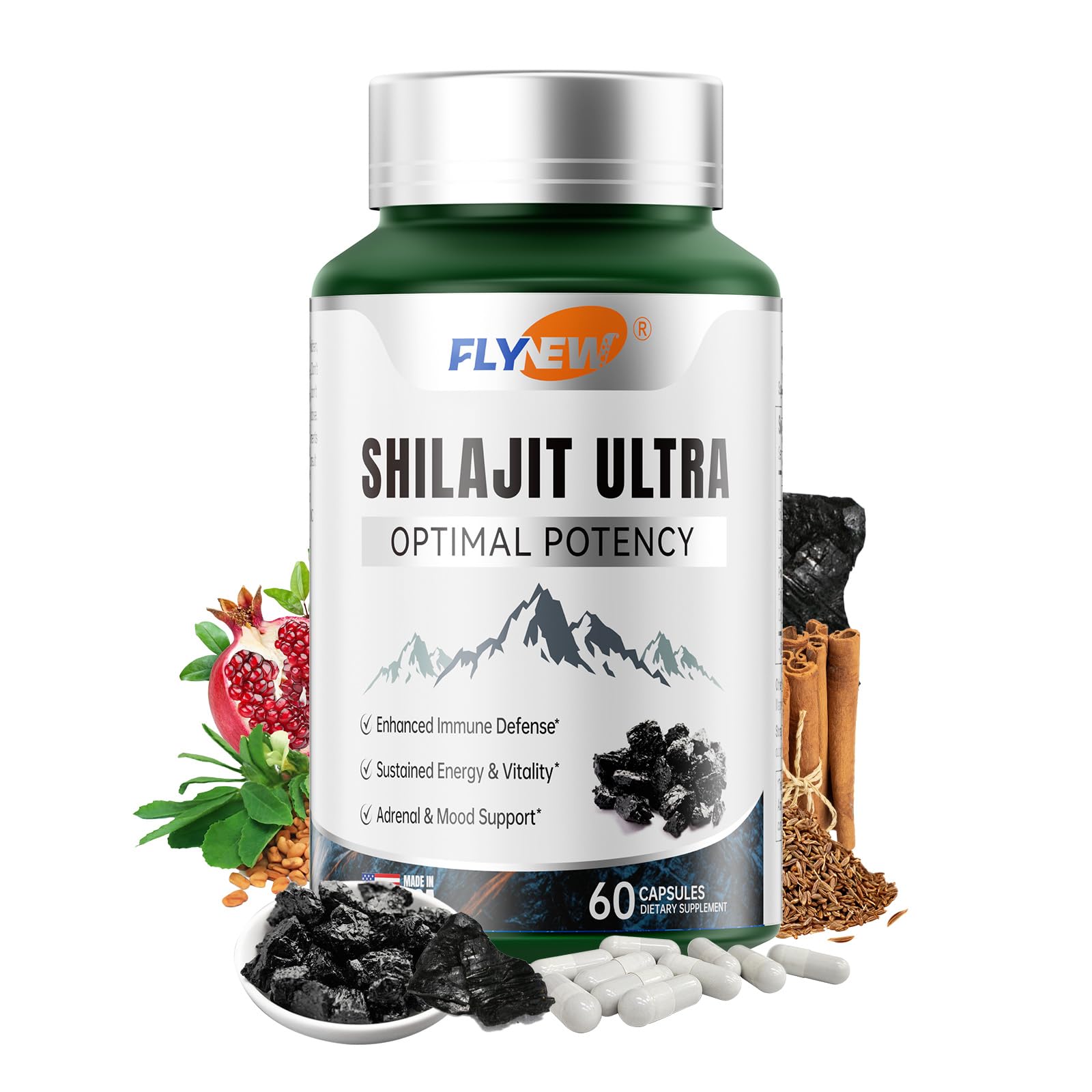 Flynew Shilajit extrait pur: soutien naturel d'énergie et vitalité.