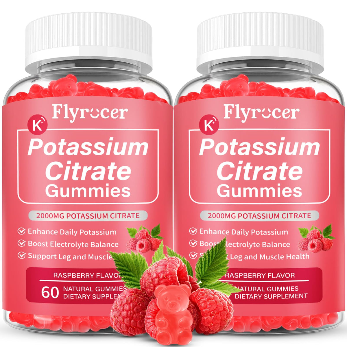 Flyrocer gommes citrate potassium - bouteille visible, soutien hydratation quotidienne et énergie.