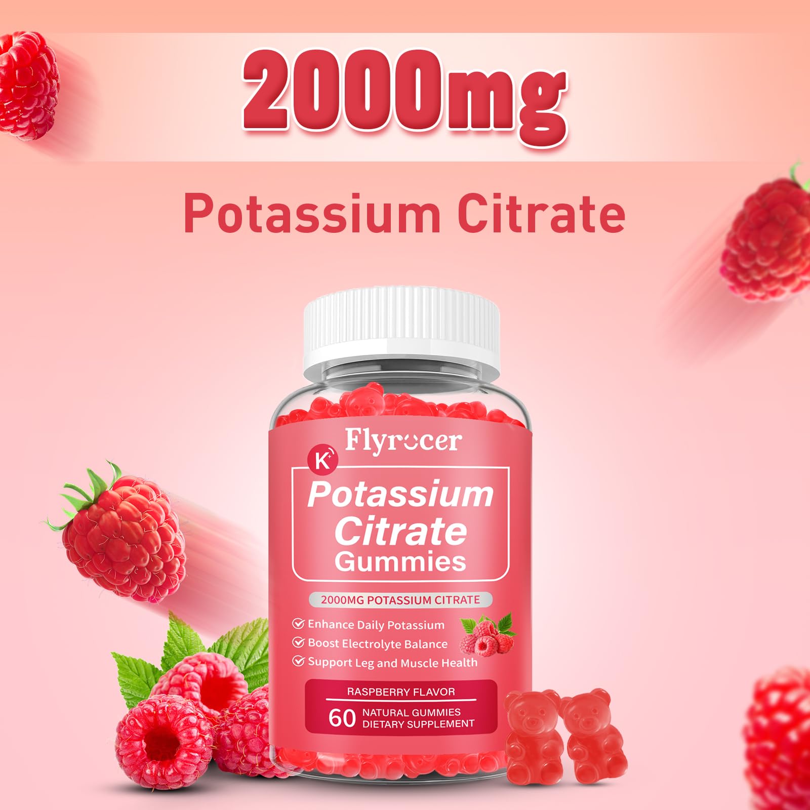 Flyrocer gommes citrate potassium - flacon 120 unités prêt à l’emploi pour énergie générale.
