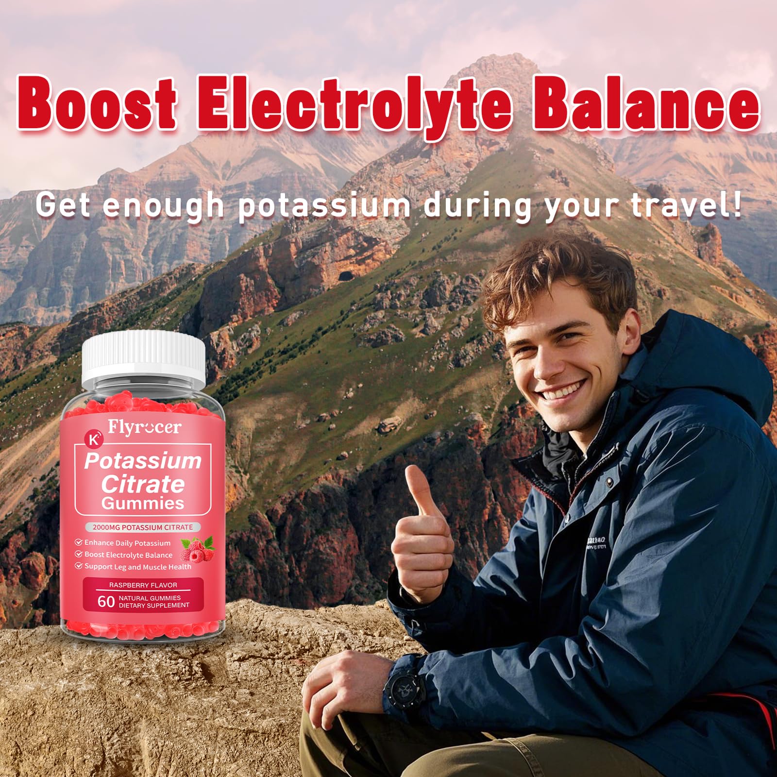 Flyrocer gommes citrate potassium - format pratique pour prise quotidienne et équilibre électrolytique.