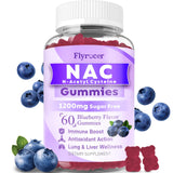Flyrocer NAC Gummies boîte bleue myrtille, soutien immunitaire potentiel et goût agréable.