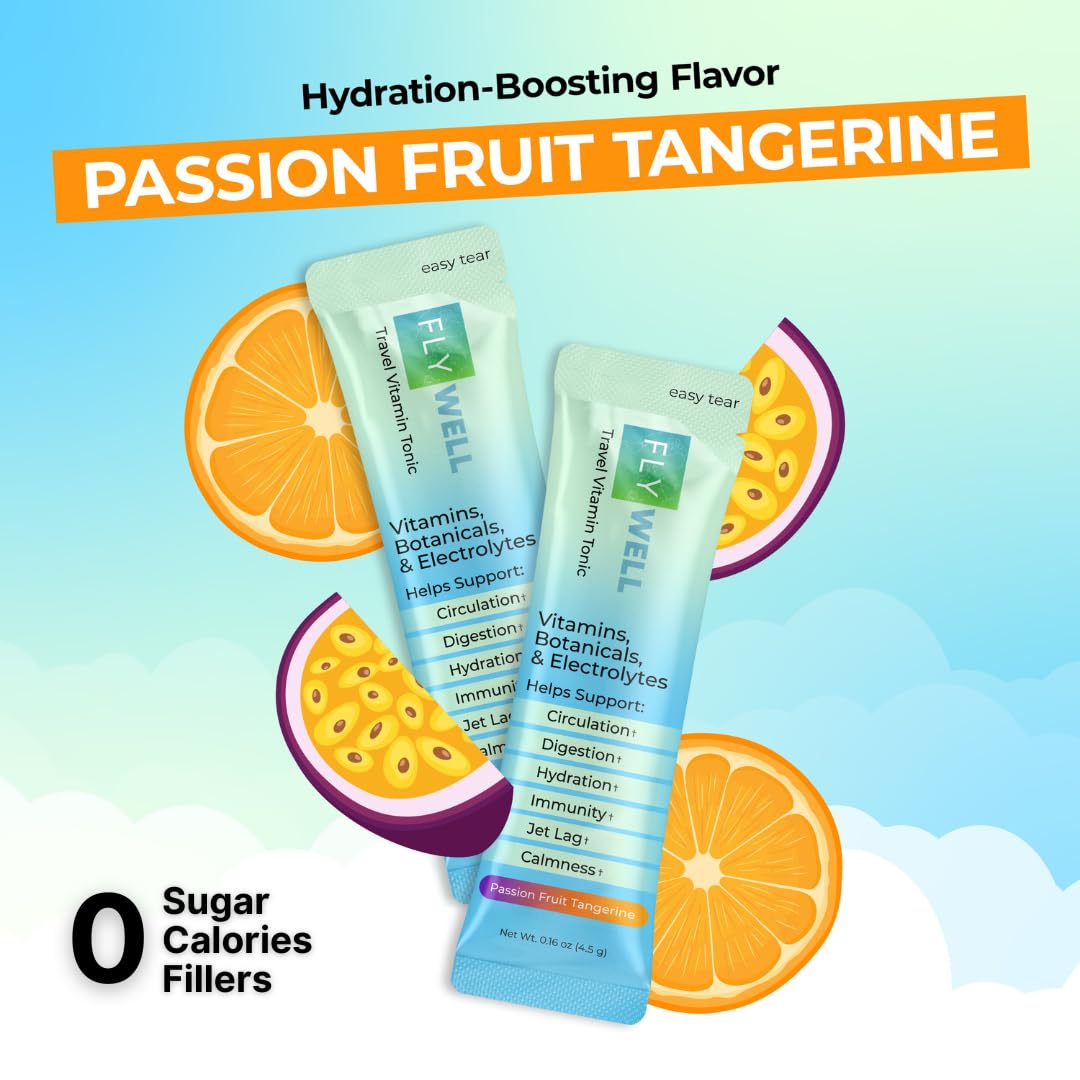 FlyWell: arôme-passion-tangerine-goût-naturel, douceur légère et sans calories ajoutées.