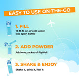 FlyWell: poudre-hydratation-preparer-eau, mélange rapide et réhydratation.