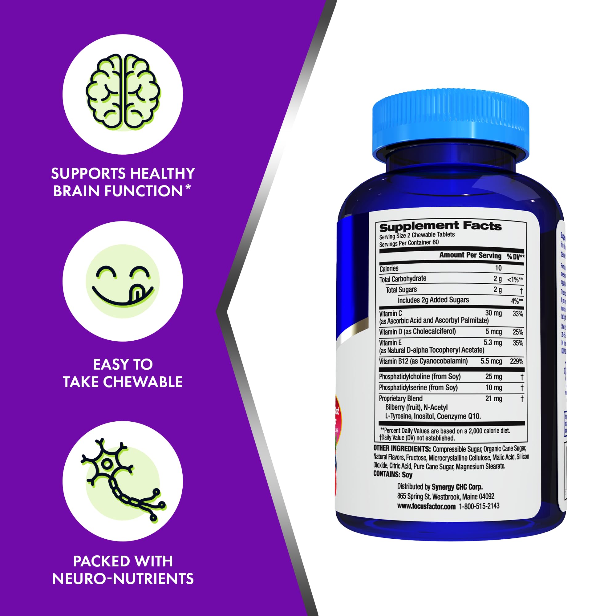 Focus Factor Kids: sans gluten et sans lait, ingrédients propres.