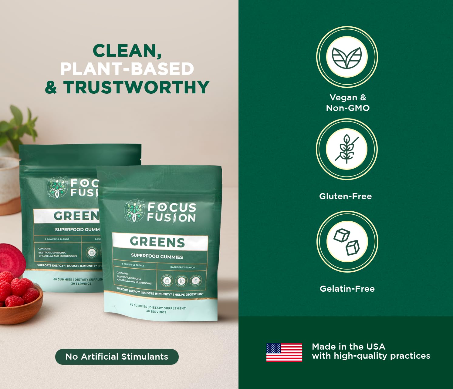 Sachet refermable de Focus Fusion Supergreen pour conserver fraîcheur et arômes.