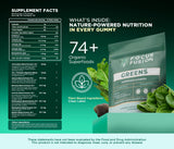 Ingrédients végétaux et fruits dans Focus Fusion Supergreen, mélange 74 fruits et légumes.