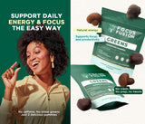 Gommes Focus Fusion Supergreen au kiwi, mélange végétal pour énergie légère.