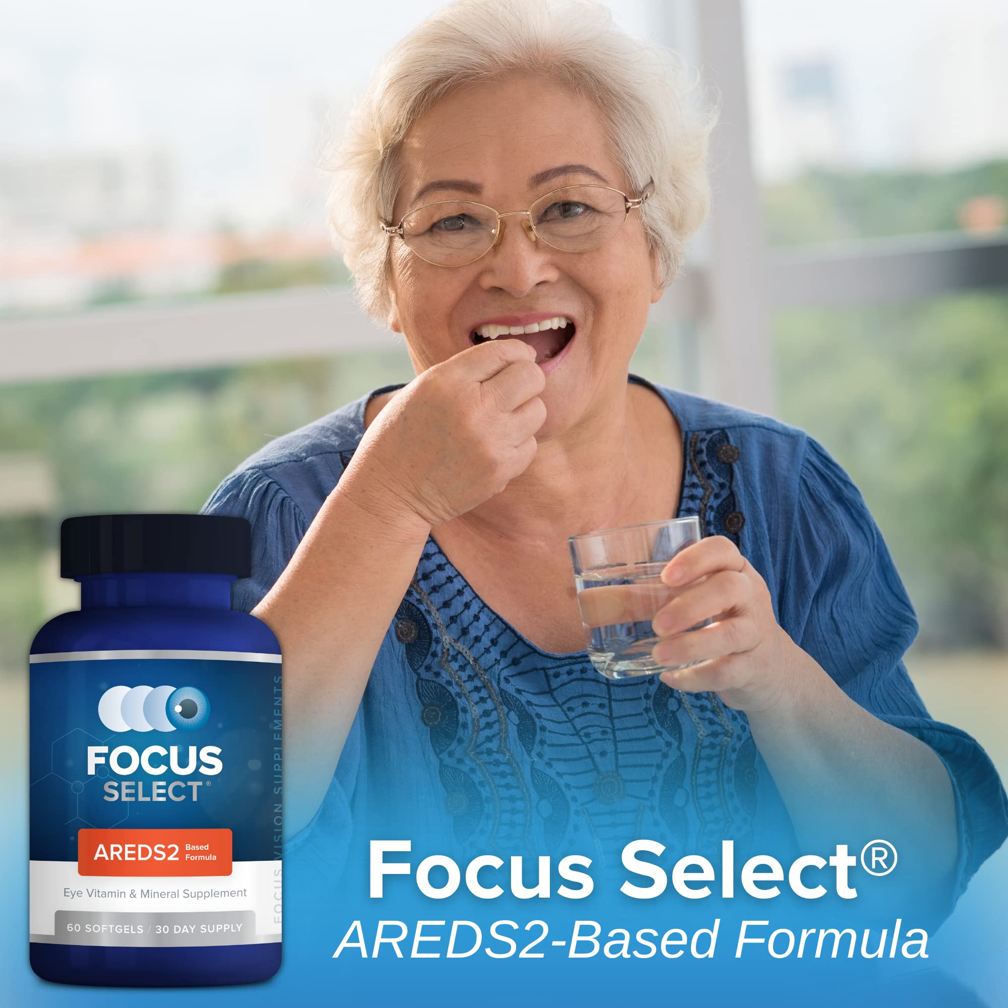 Focus Vision Supplements Focus Select, gélules molles facilement avalables dans la boîte.