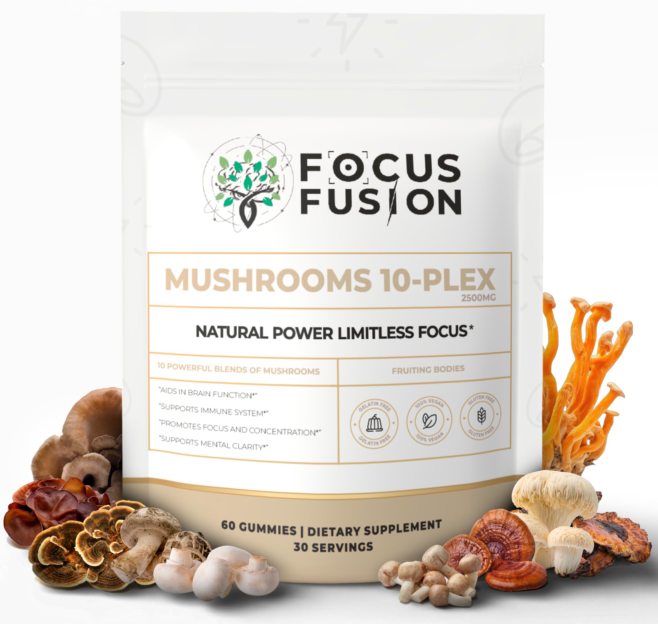 Focus Fusion gommes champignons 10-plex dans la boîte, pratique pour le quotidien.