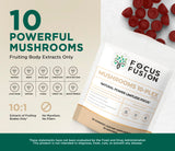 Focus Fusion reishi, vue rapprochée, potentiel de bien-être intérieur et détente légère.