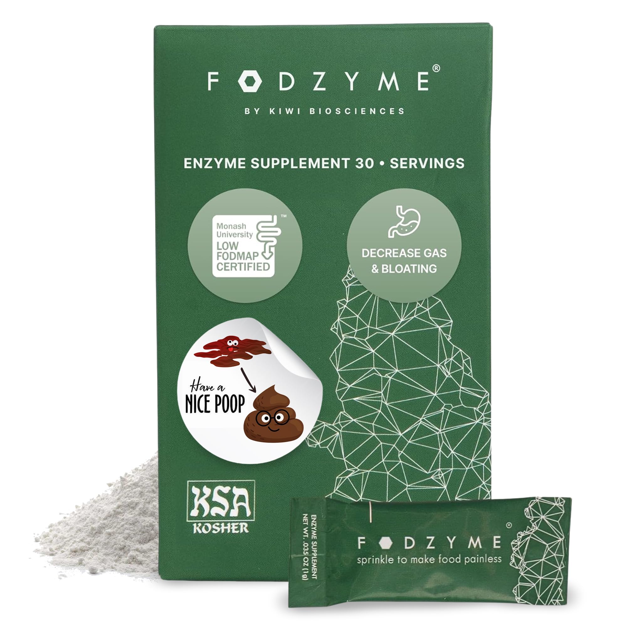 FODZYME: la bouteille d'enzymes digestives pour un usage pratique après le repas.