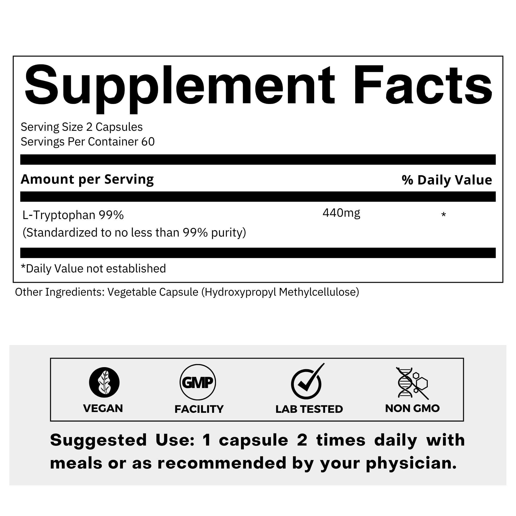 Bouteille FOLIUS LABS L-Tryptophane 120 capsules, format capsule