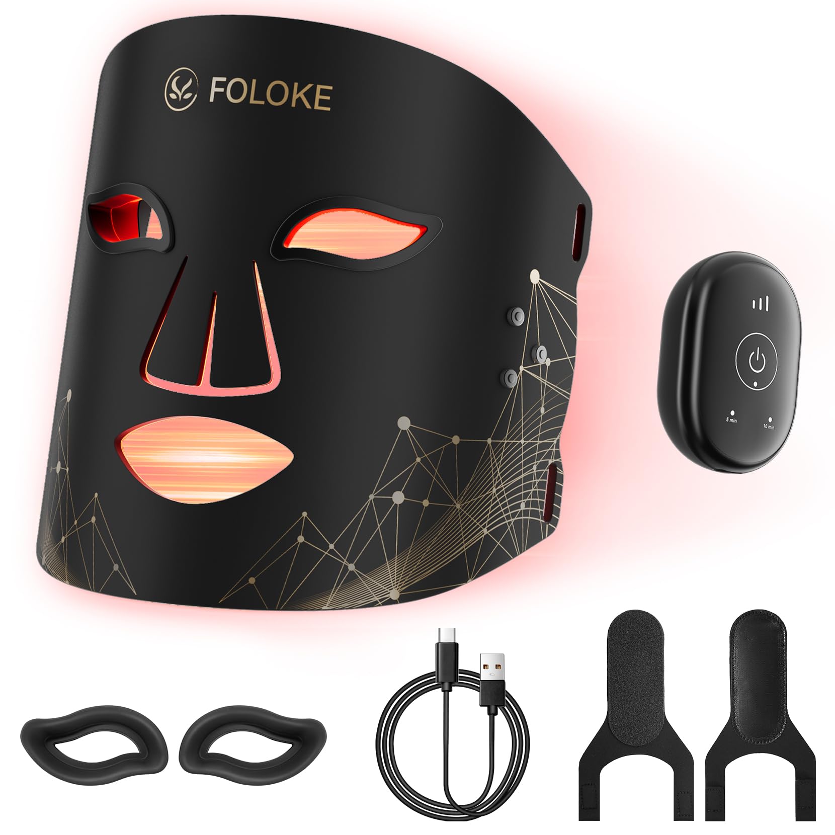 FOLOKE masque LED rouge sur le visage pour favoriser l'éclat de la peau à domicile.