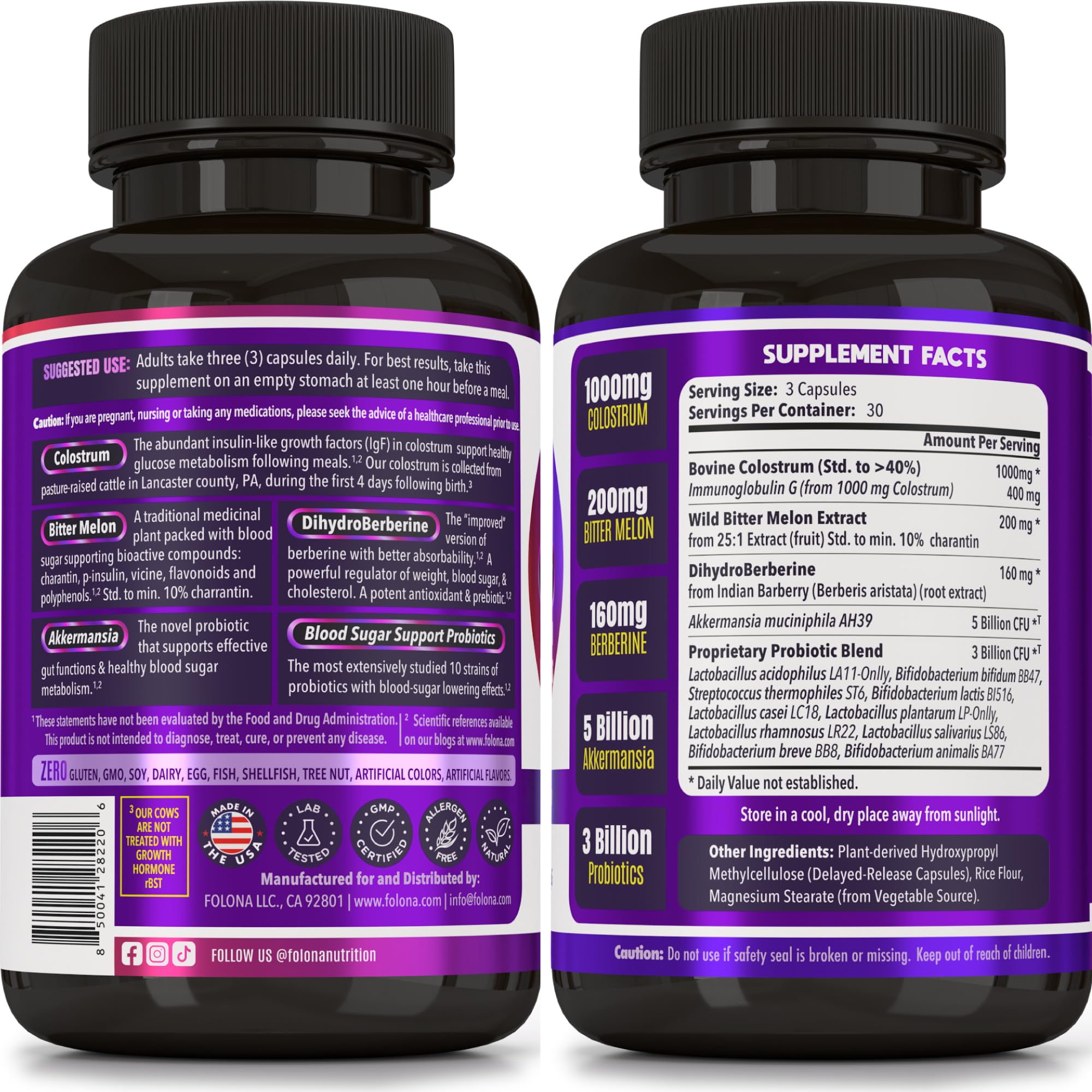 Folona: gélules Colostrum 40 % IgG, soutien immunitaire et métabolique potentiel.