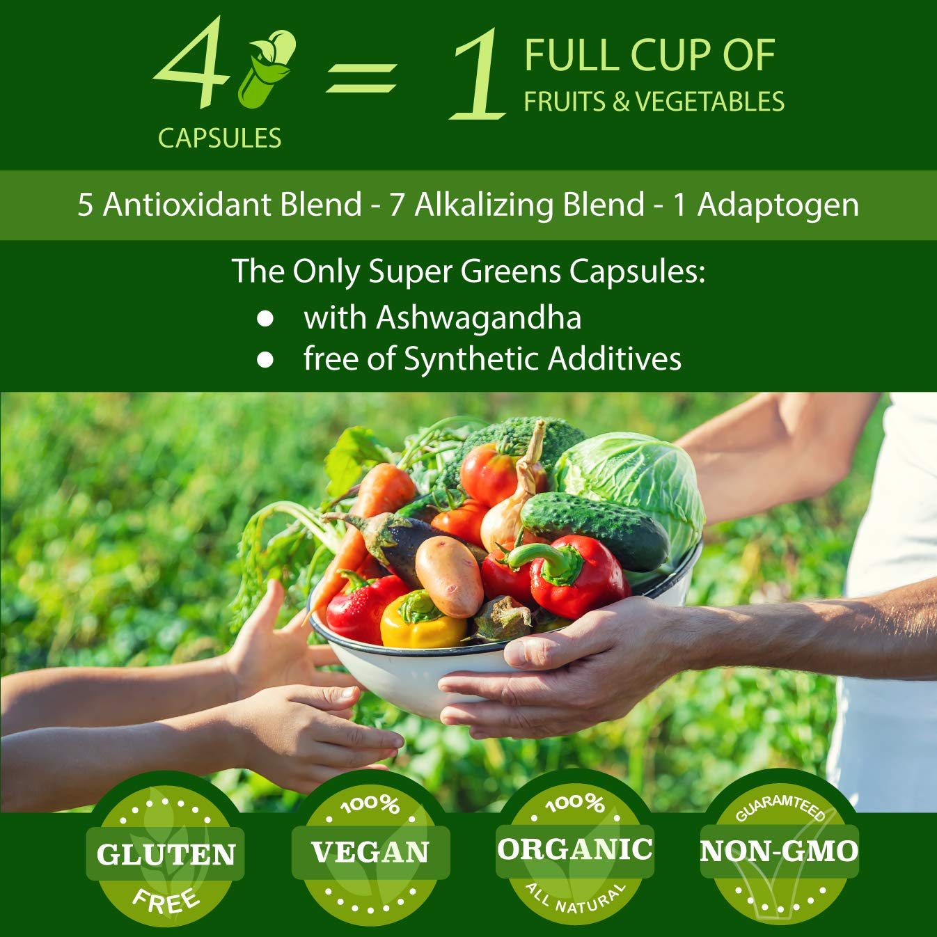 Capsules Folona Super Greens et Ashwagandha, faciles à intégrer au quotidien.