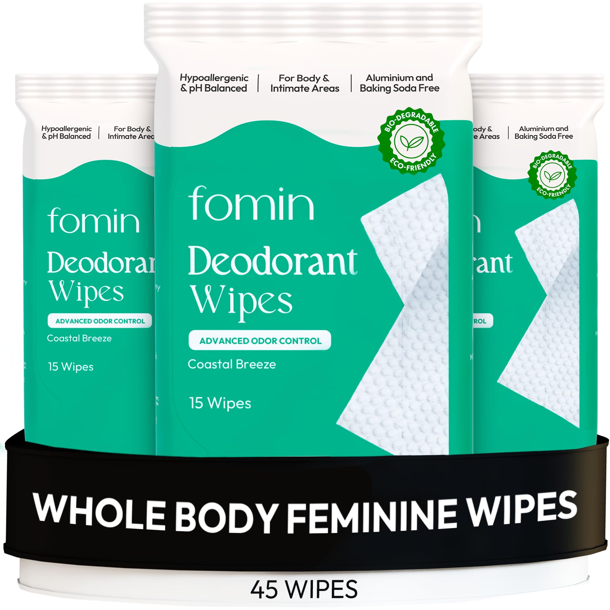 FOMIN lingettes acidifiées Coastal Breeze packshot, fraîcheur durable
