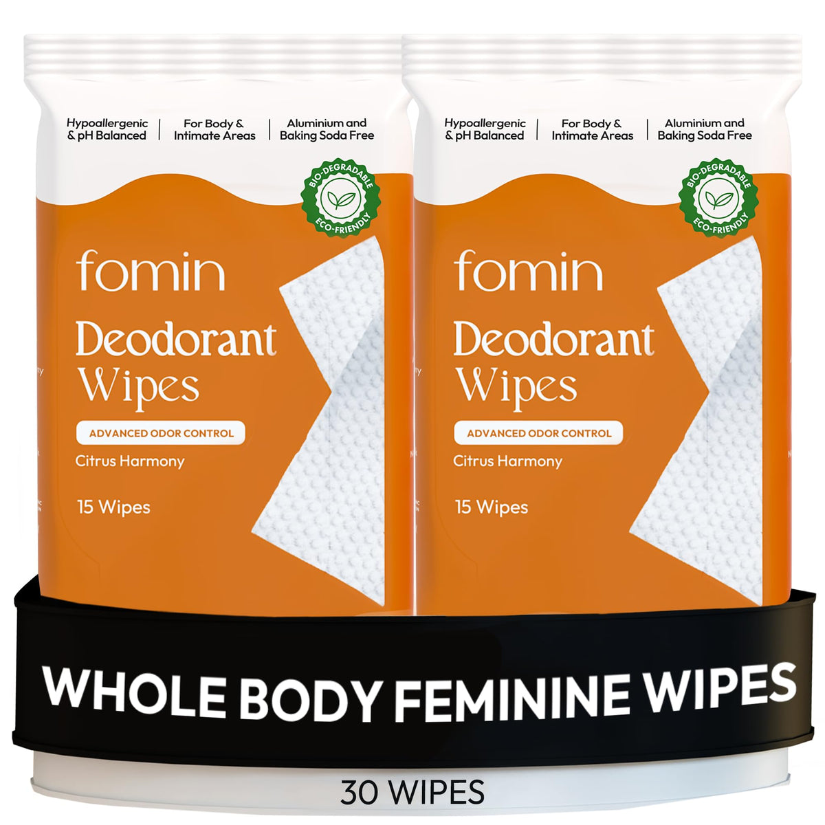 Boîte FOMIN Acidified Déodorant Wipes, rangement pratique pour les voyages et le quotidien.