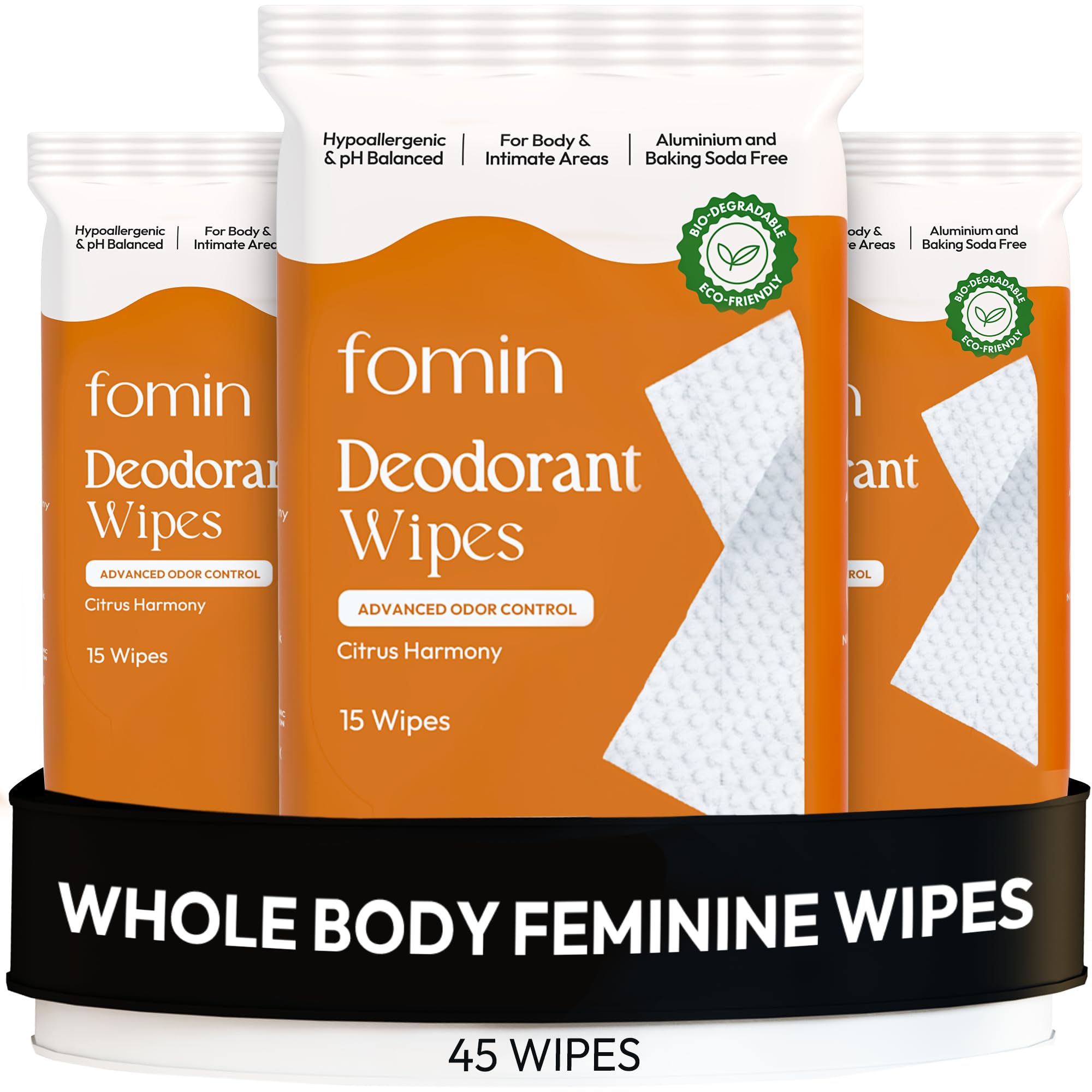 Lingettes FOMIN acidifiées Citrus Harmony – pack-shot, fraîcheur durable sur la peau