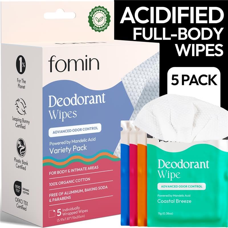 FOMIN Lingettes de voyage acidifiées dans emballage individuel, pratique pour transporter facilement