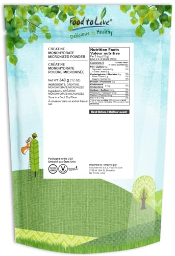 Bouteille Food to Live créatine de 340 g prête pour l’entraînement.