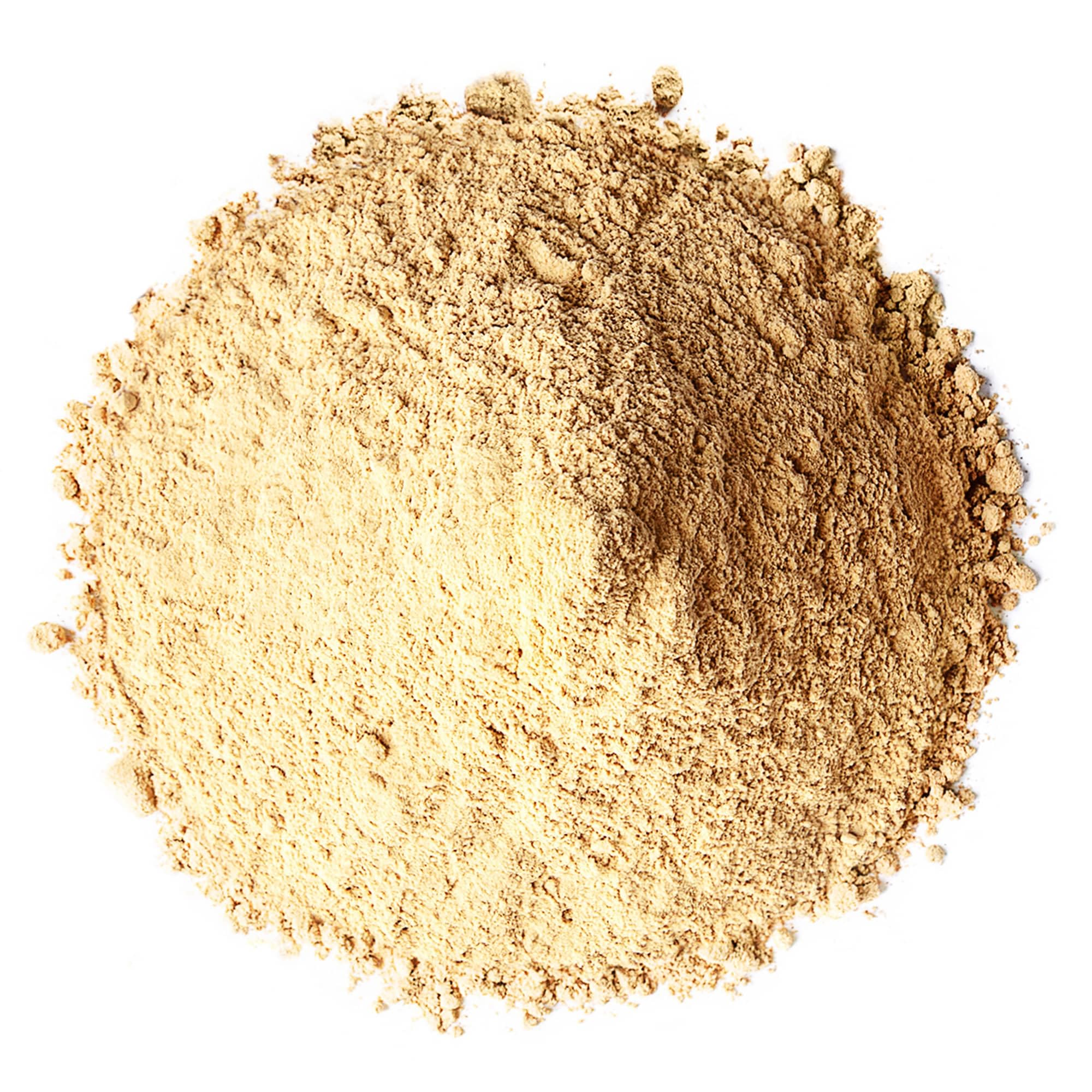 Food to Live Poudre Maca Jaune – bocal ouvert prêt pour smoothies.