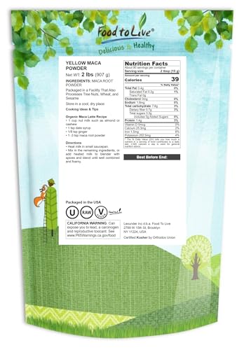 Food to Live Poudre Maca Jaune – gros plan sur une poudre fine et nutritive.