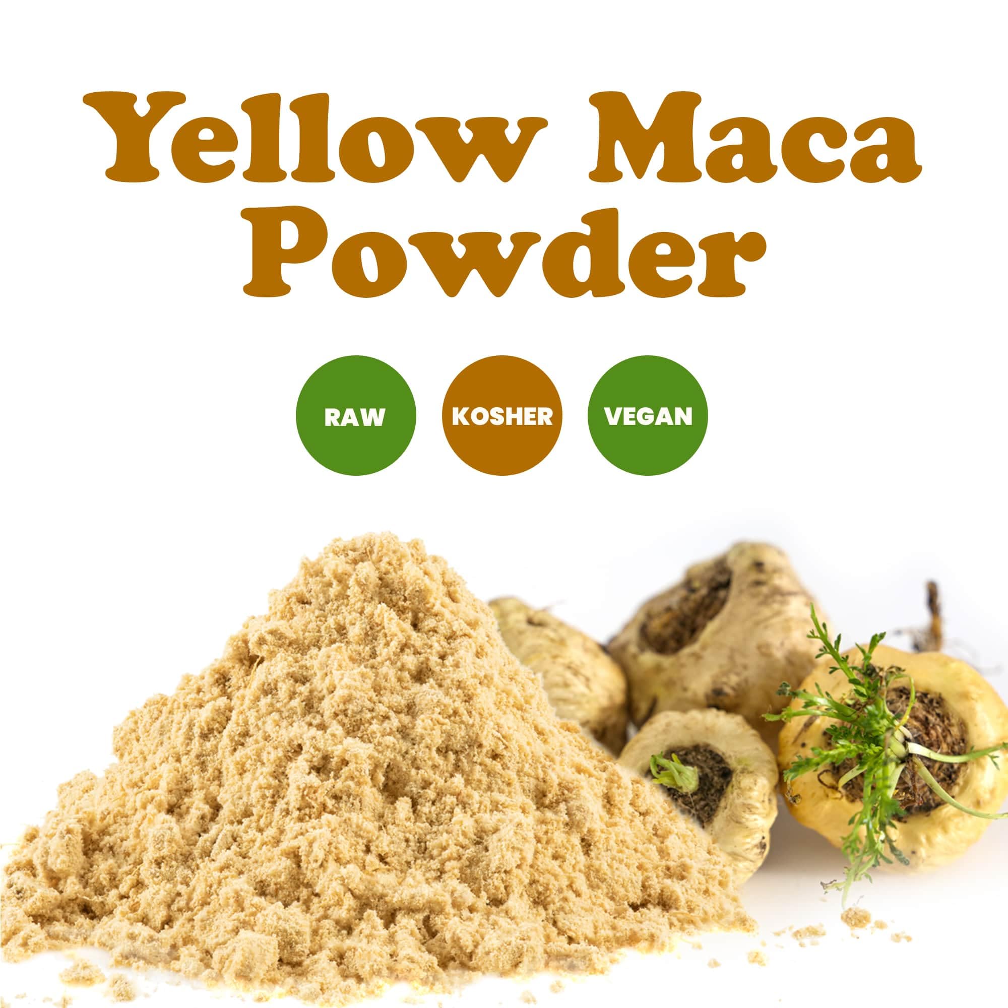 Food to Live Poudre Maca Jaune – smoothie coloré prêt à booster l'énergie.