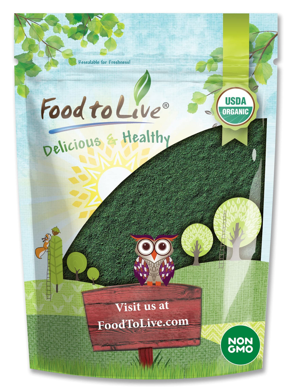 Spiruline Food to Live Poudre Bio - protéine végétale pour smoothies quotidiens.