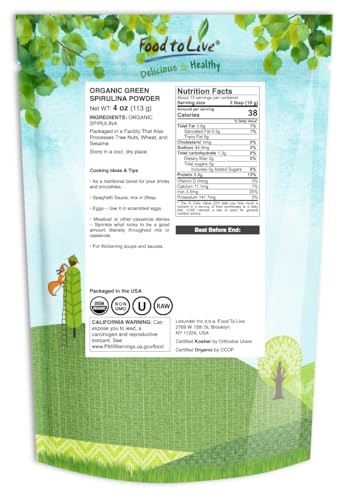 Spiruline Food to Live Poudre Protéine Vegan - boost énergie naturelle.