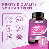 FoodiMed Probiotiques pour Femmes, formule sans allergènes sans gluten, soja ni lactose.